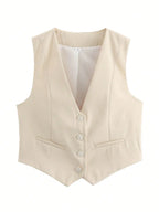 HH Women's Sleeveless Cropped Blazer Vest – Slim Fit V-Neck Office Waistcoat