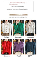 Women's Polo Collar Knitted Cardigan – Elegant Single Breasted Wool Blend Sweater