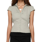 FYBITBO Women's Slim Fit Button-Down Shirt – Cap Sleeve Office Blouse