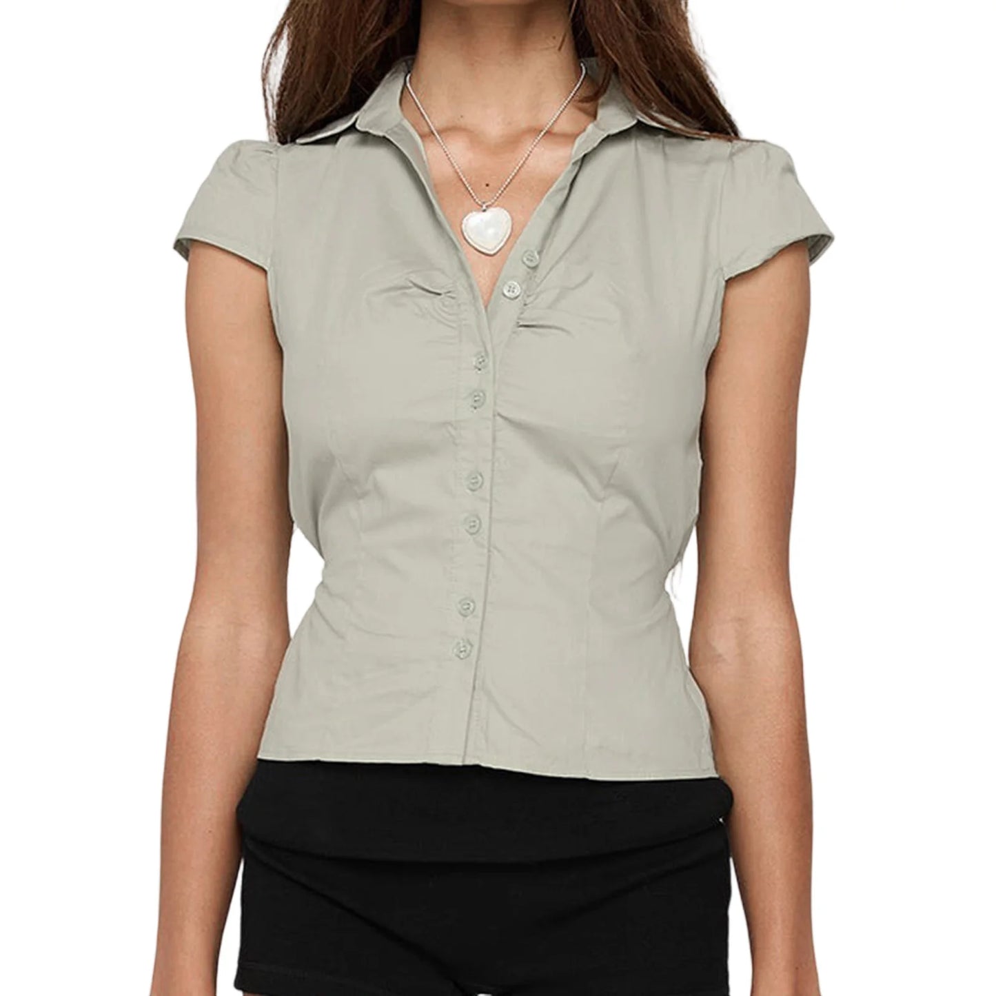 FYBITBO Women's Slim Fit Button-Down Shirt – Cap Sleeve Office Blouse