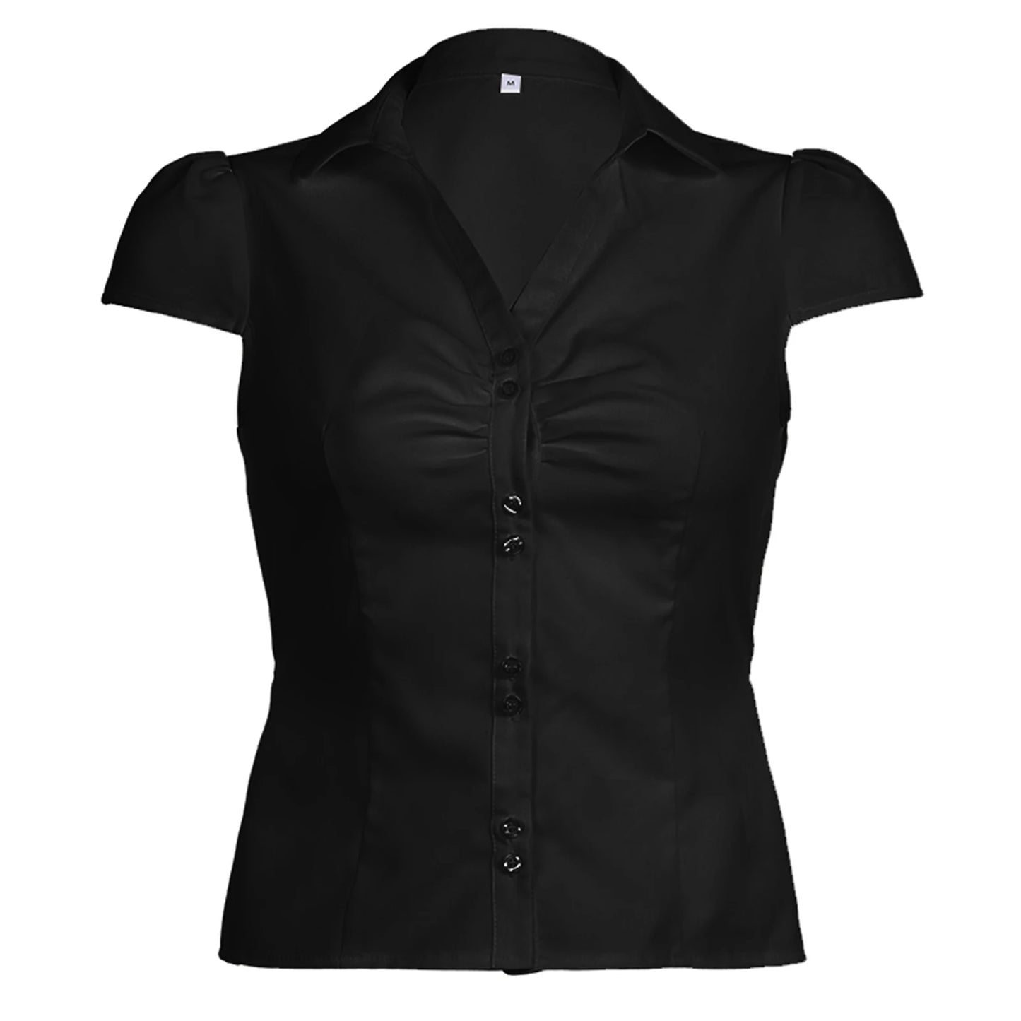 FYBITBO Women's Slim Fit Button-Down Shirt – Cap Sleeve Office Blouse