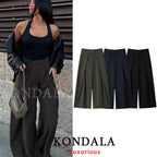 KONDALA Wide Leg Pants for Women – High Waist Pleated Trousers with Pockets