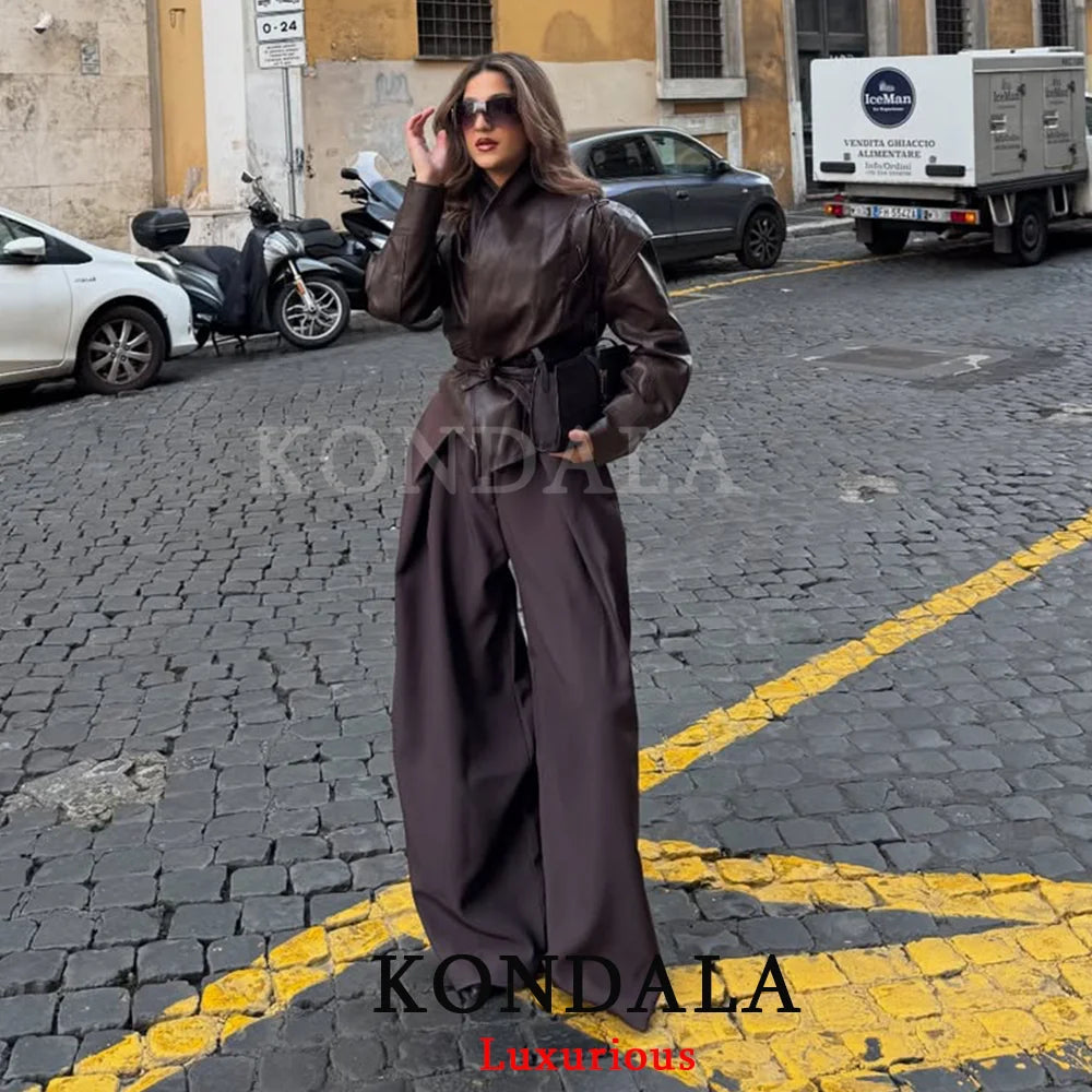 KONDALA Wide Leg Pants for Women – High Waist Pleated Trousers with Pockets