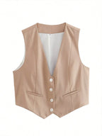 HH Women's Sleeveless Cropped Blazer Vest – Slim Fit V-Neck Office Waistcoat