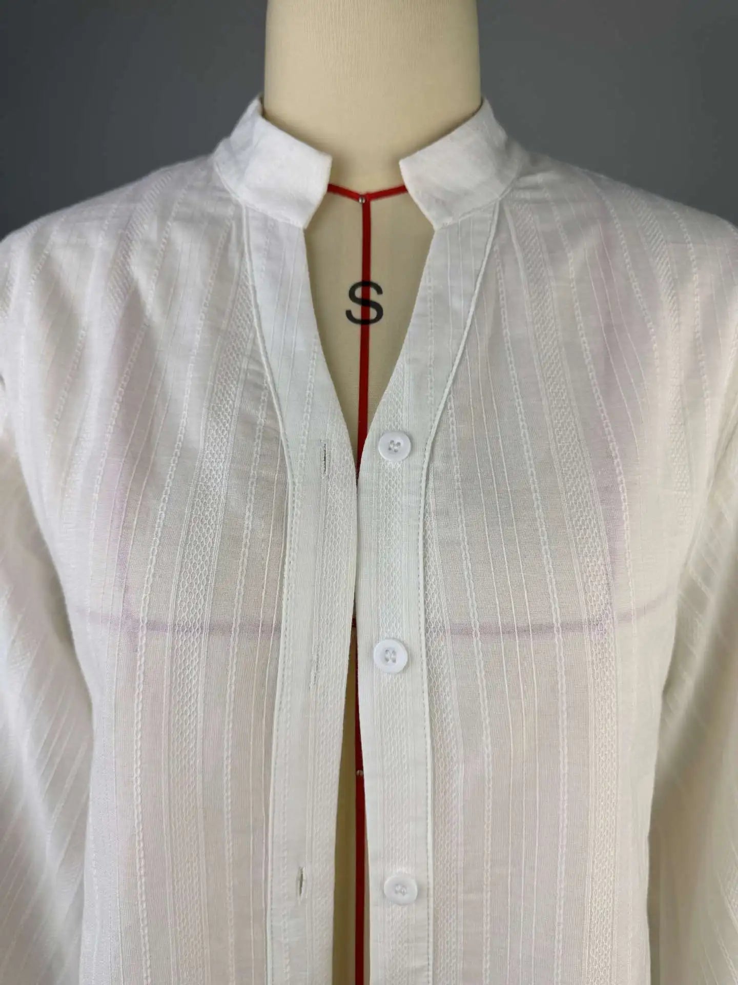 Jadoutin Women's Oversized Cotton Blouse – Puff Sleeve Stand Collar Casual Shirt