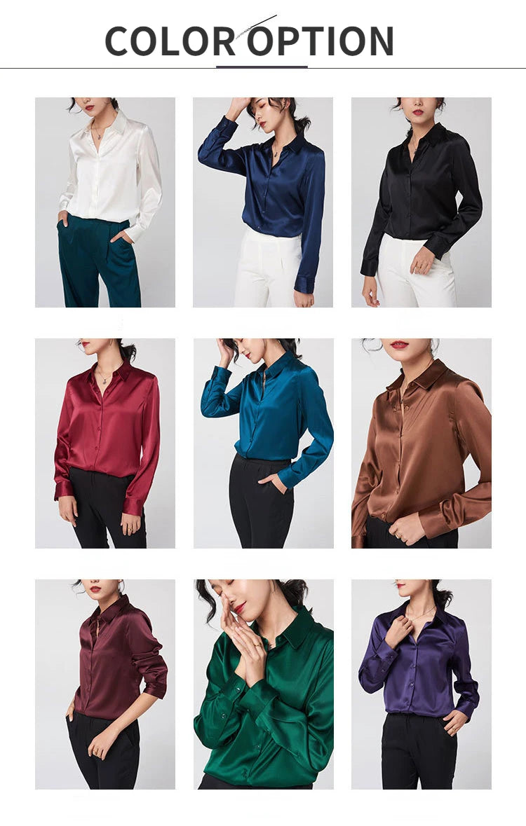 SFELIKY Women's 19mm Mulberry Silk Blouse – Long Sleeve V-Neck Satin Shirt