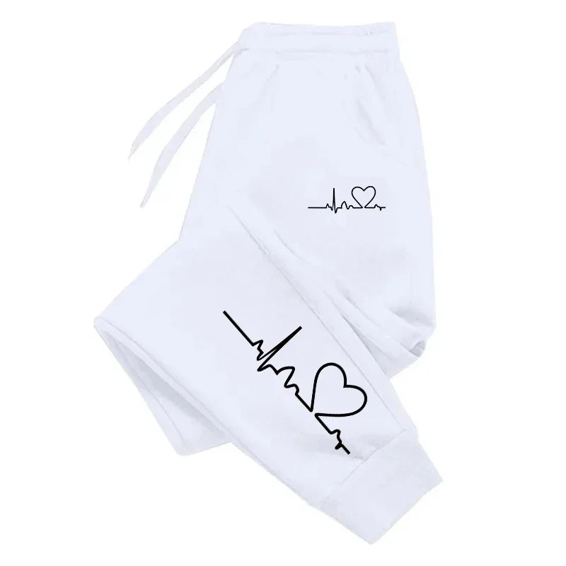 Women's Heart Print Sweatpants – Casual Baggy Lace-Up Jogger Pants with Pockets