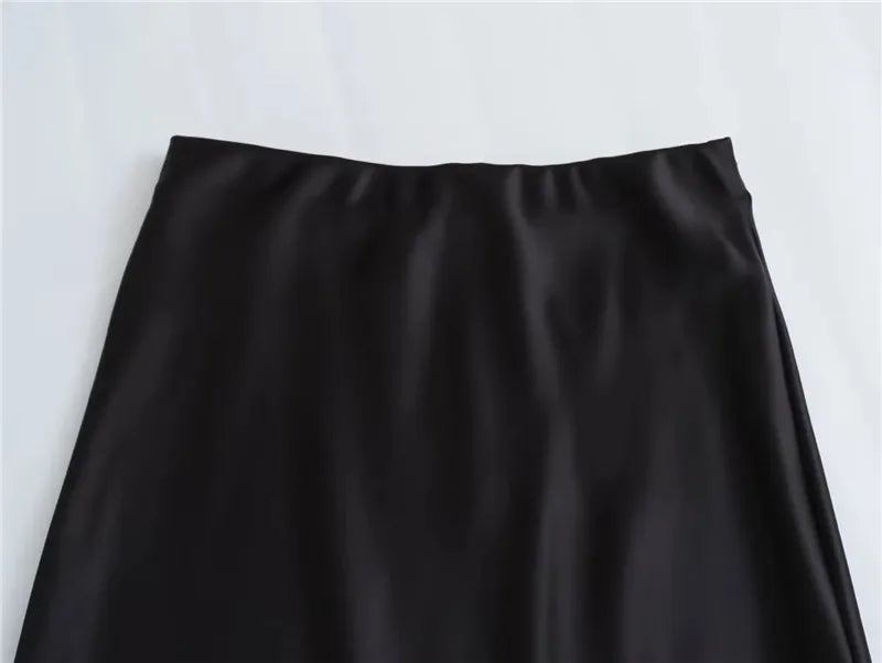 MUJER Women's High Waist Satin Midi Skirt – Elegant Office Bud Skirt