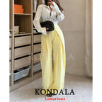 KONDALA Wide Leg Pants for Women – High Waist Pleated Trousers with Pockets