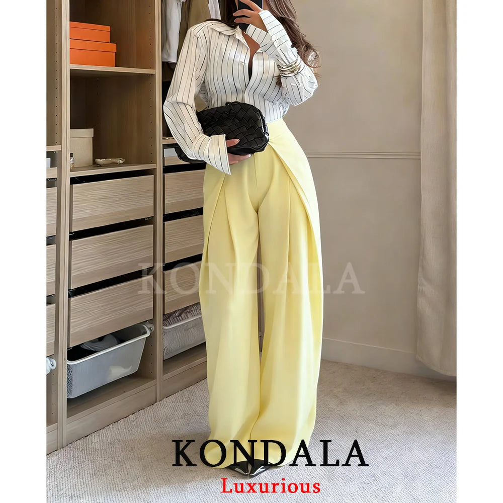 KONDALA Wide Leg Pants for Women – High Waist Pleated Trousers with Pockets