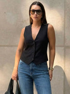 HH Women's Sleeveless Cropped Blazer Vest – Slim Fit V-Neck Office Waistcoat