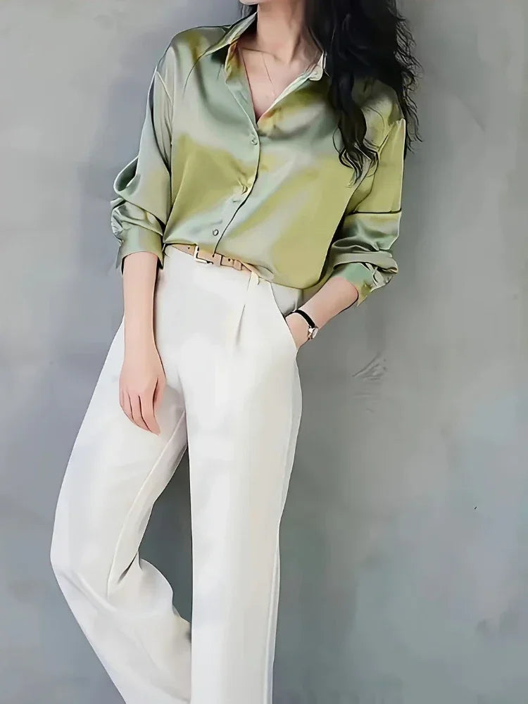 ROSA FERA Plus Size Women's Long Sleeve Button-Down Blouse – Loose Elegant Office Top