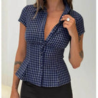 FYBITBO Women's Slim Fit Button-Down Shirt – Cap Sleeve Office Blouse