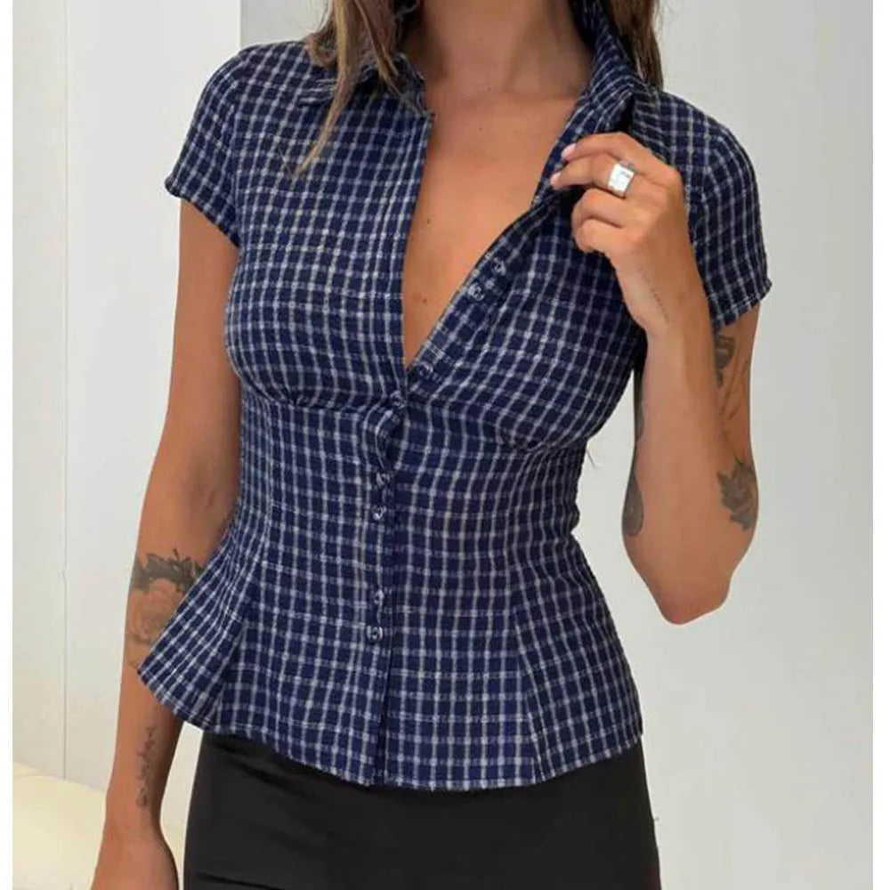 FYBITBO Women's Slim Fit Button-Down Shirt – Cap Sleeve Office Blouse