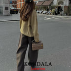 KONDALA Wide Leg Pants for Women – High Waist Pleated Trousers with Pockets