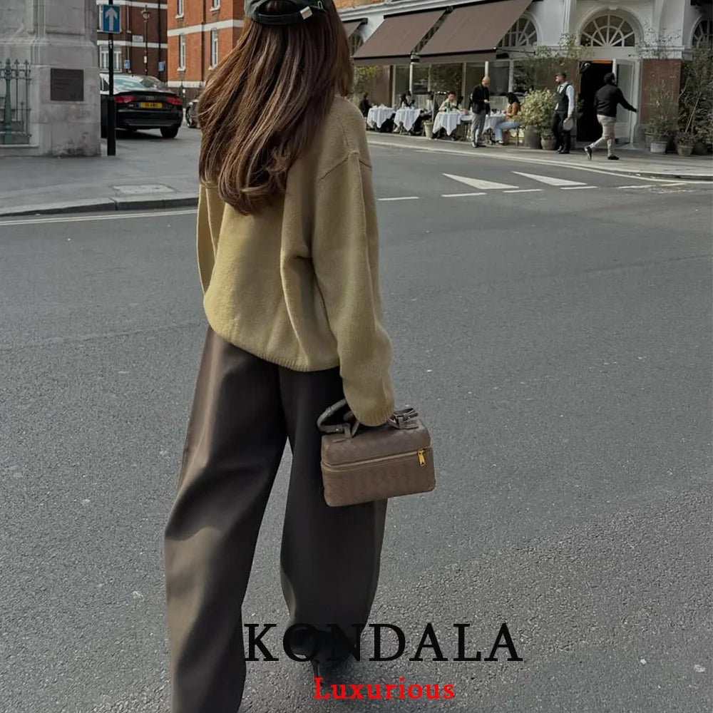 KONDALA Wide Leg Pants for Women – High Waist Pleated Trousers with Pockets