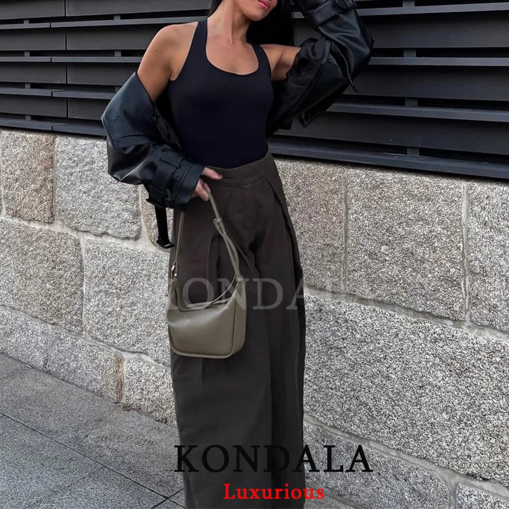 KONDALA Wide Leg Pants for Women – High Waist Pleated Trousers with Pockets