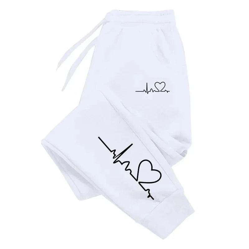 Women's Heart Print Sweatpants – Casual Baggy Lace-Up Jogger Pants with Pockets