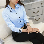 Women's Korean Style Long Sleeve Blouse – Slim Fit Turn-Down Collar Office Shirt