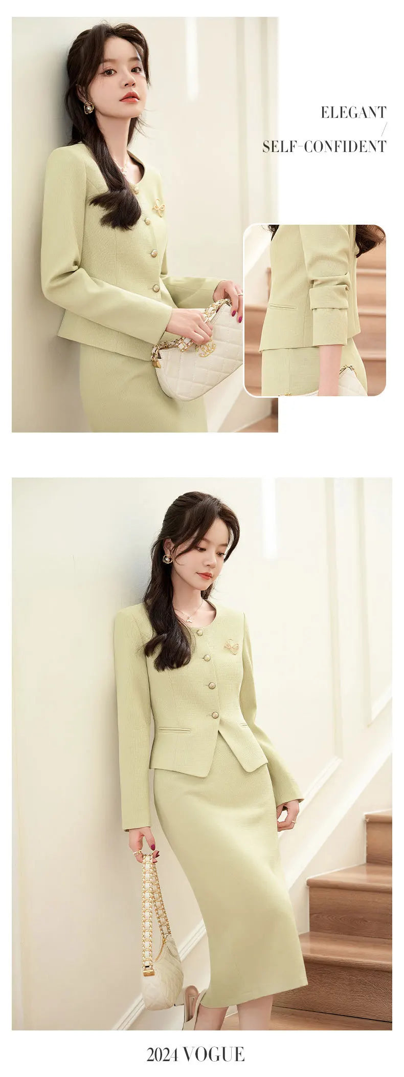GBVLGAR Women's Long Sleeve Skirt Suit Set – Slim Fit Professional Office Dress Set