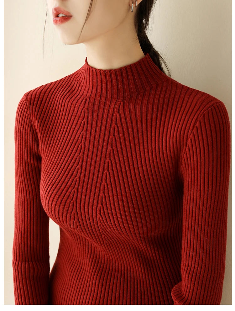 Women’s Ribbed Turtleneck Sweater – Slim Fit Knit Long Sleeve Pullover Top (Autumn/Winter)