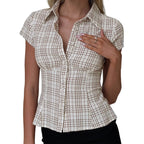 FYBITBO Women's Slim Fit Button-Down Shirt – Cap Sleeve Office Blouse