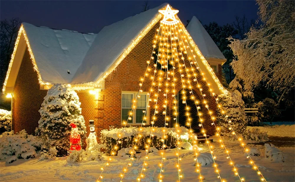 350 LED Star Waterfall Christmas Lights | 8 Modes | IP44 Waterproof | 112FT Outdoor String Lights