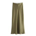 MUJER Women's High Waist Satin Midi Skirt – Elegant Office Bud Skirt