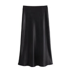 MUJER Women's High Waist Satin Midi Skirt – Elegant Office Bud Skirt