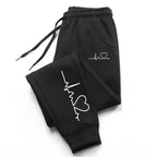 Women's Heart Print Sweatpants – Casual Baggy Lace-Up Jogger Pants with Pockets