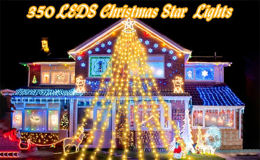 350 LED Star Waterfall Christmas Lights | 8 Modes | IP44 Waterproof | 112FT Outdoor String Lights
