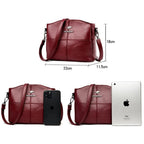 Women's Soft Leather Handbag – 3-Compartment Shoulder & Crossbody Tote