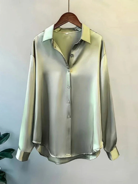 ROSA FERA Plus Size Women's Long Sleeve Button-Down Blouse – Loose Elegant Office Top