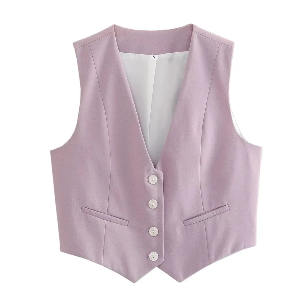 HH Women's Sleeveless Cropped Blazer Vest – Slim Fit V-Neck Office Waistcoat