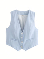 HH Women's Sleeveless Cropped Blazer Vest – Slim Fit V-Neck Office Waistcoat