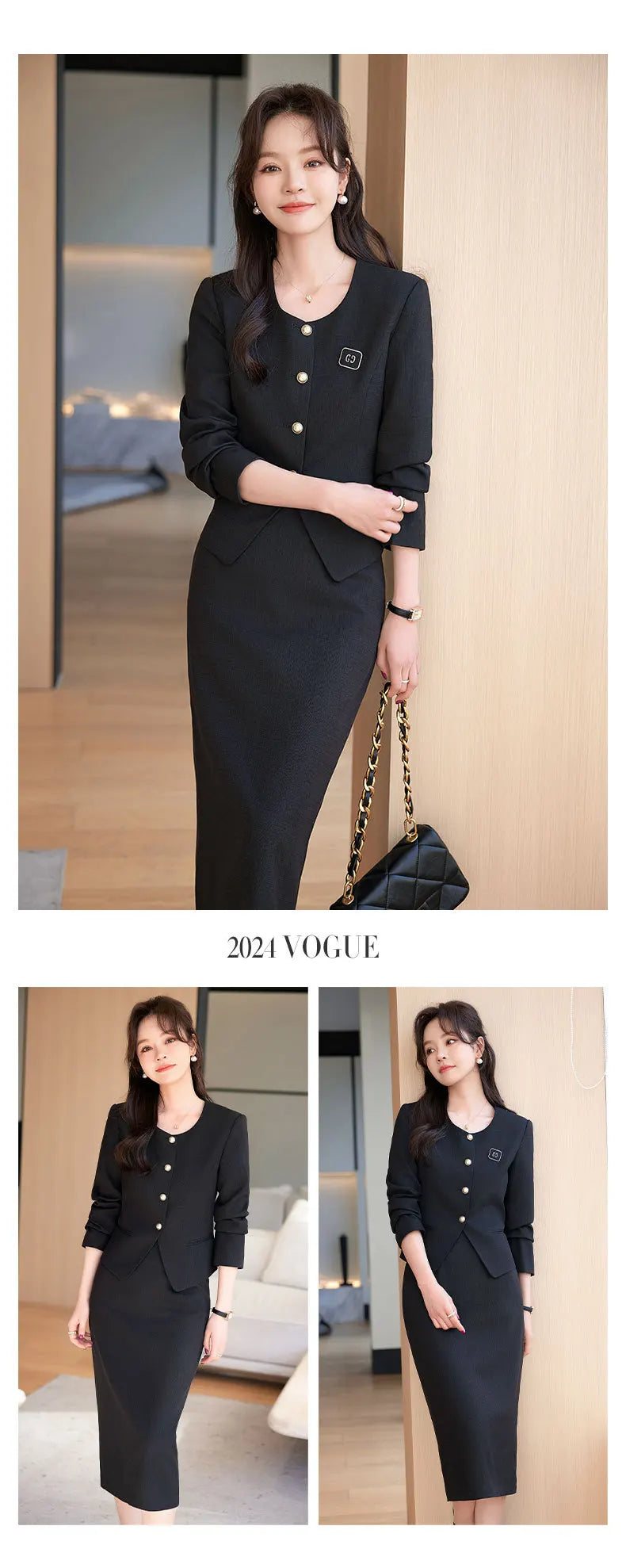 GBVLGAR Women's Long Sleeve Skirt Suit Set – Slim Fit Professional Office Dress Set