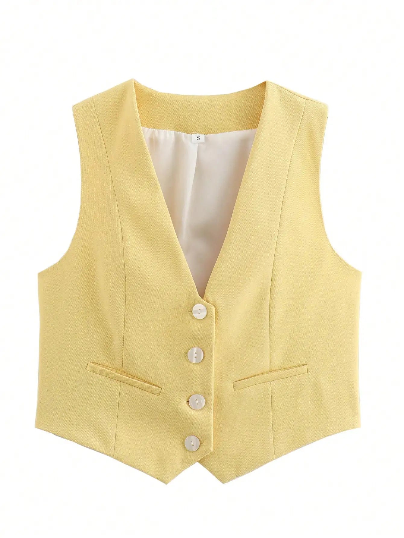 HH Women's Sleeveless Cropped Blazer Vest – Slim Fit V-Neck Office Waistcoat