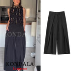 KONDALA Wide Leg Pants for Women – High Waist Pleated Trousers with Pockets
