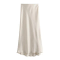 MUJER Women's High Waist Satin Midi Skirt – Elegant Office Bud Skirt