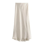 MUJER Women's High Waist Satin Midi Skirt – Elegant Office Bud Skirt