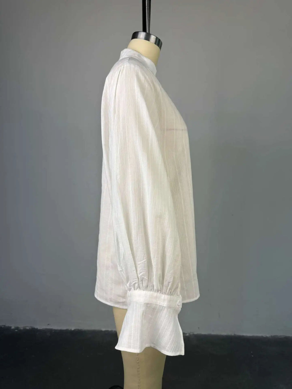 Jadoutin Women's Oversized Cotton Blouse – Puff Sleeve Stand Collar Casual Shirt