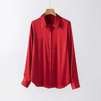 SFELIKY Women's 19mm Mulberry Silk Blouse – Long Sleeve V-Neck Satin Shirt