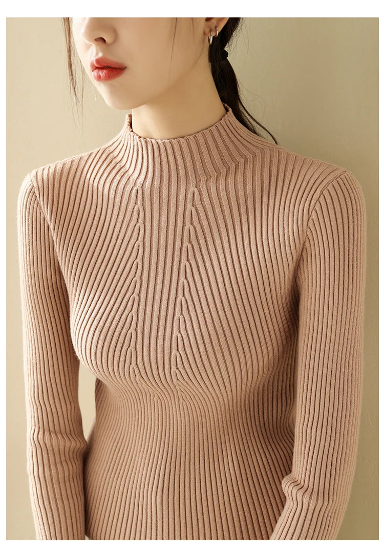 Women’s Ribbed Turtleneck Sweater – Slim Fit Knit Long Sleeve Pullover Top (Autumn/Winter)