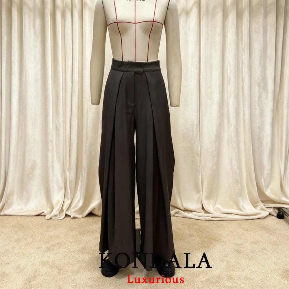 KONDALA Wide Leg Pants for Women – High Waist Pleated Trousers with Pockets