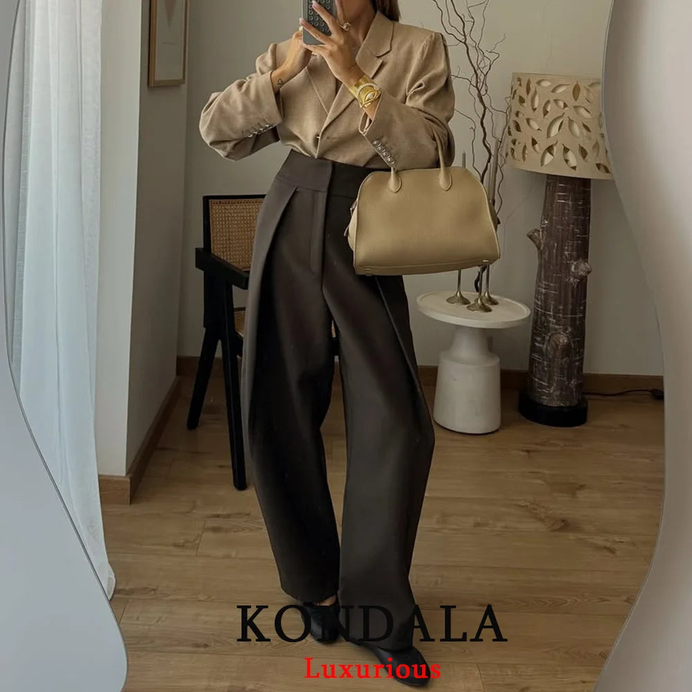 KONDALA Wide Leg Pants for Women – High Waist Pleated Trousers with Pockets