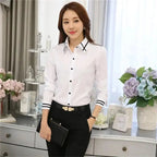 Women's Korean Style Long Sleeve Blouse – Slim Fit Turn-Down Collar Office Shirt