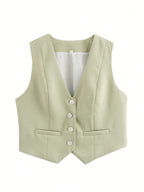 HH Women's Sleeveless Cropped Blazer Vest – Slim Fit V-Neck Office Waistcoat