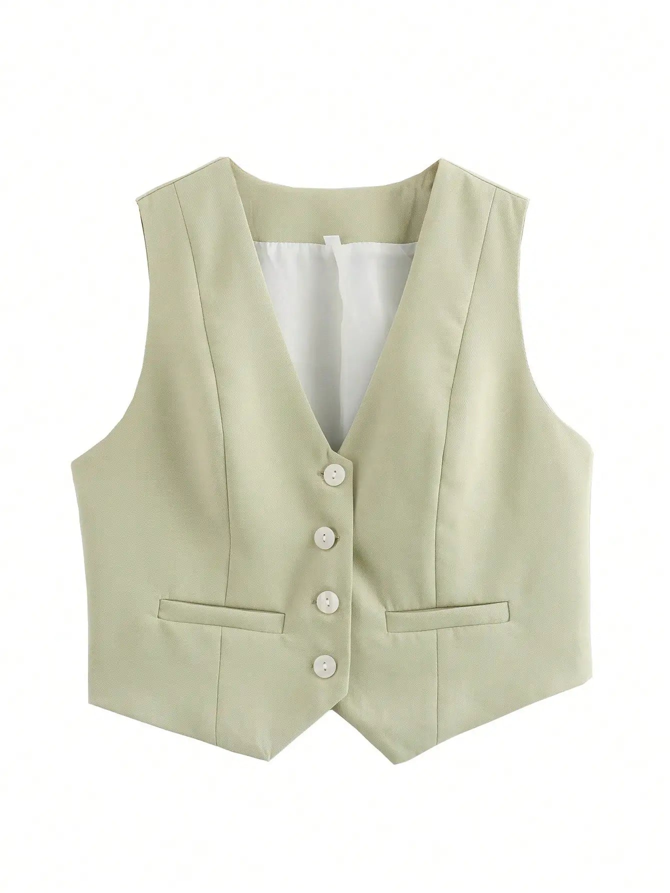 HH Women's Sleeveless Cropped Blazer Vest – Slim Fit V-Neck Office Waistcoat