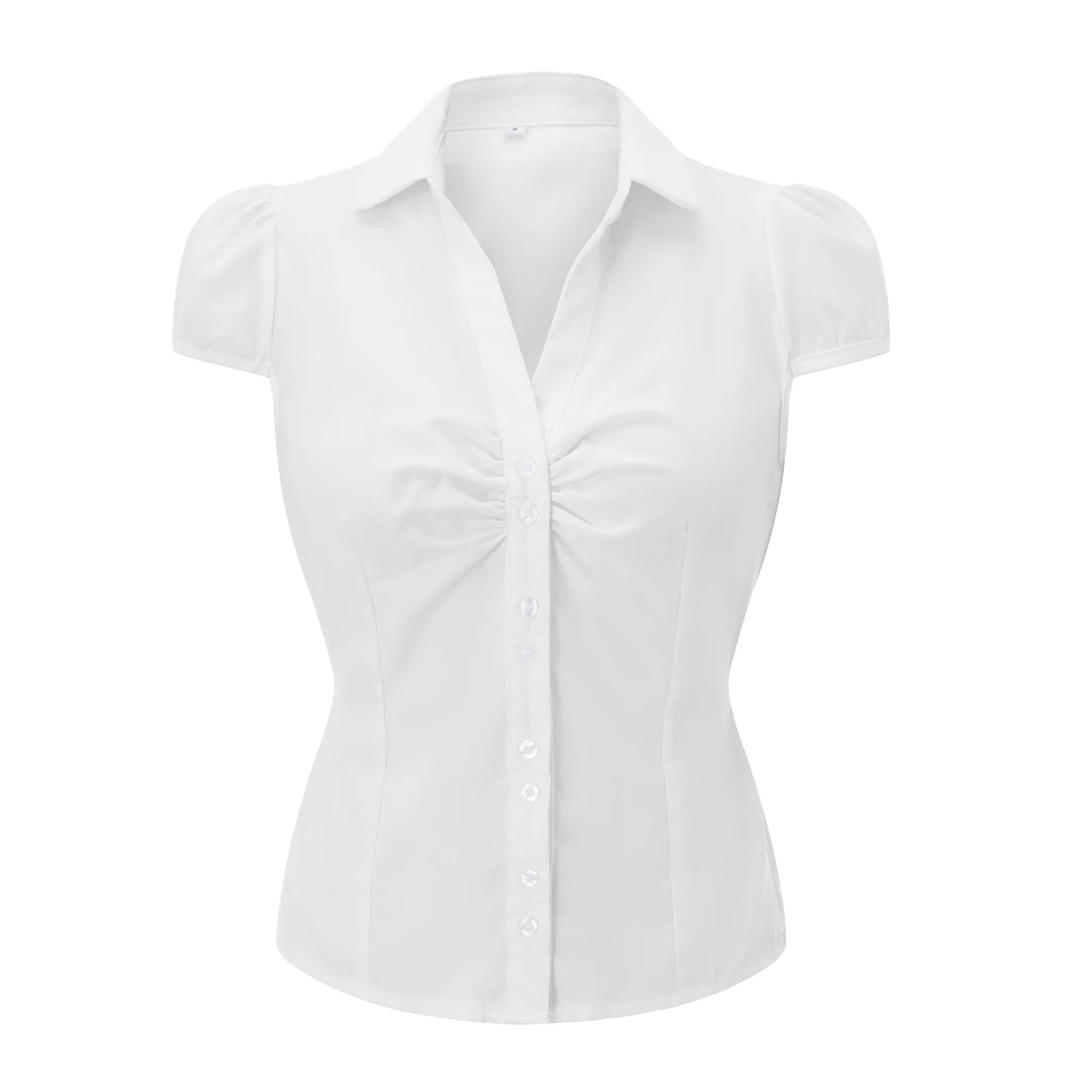 FYBITBO Women's Slim Fit Button-Down Shirt – Cap Sleeve Office Blouse