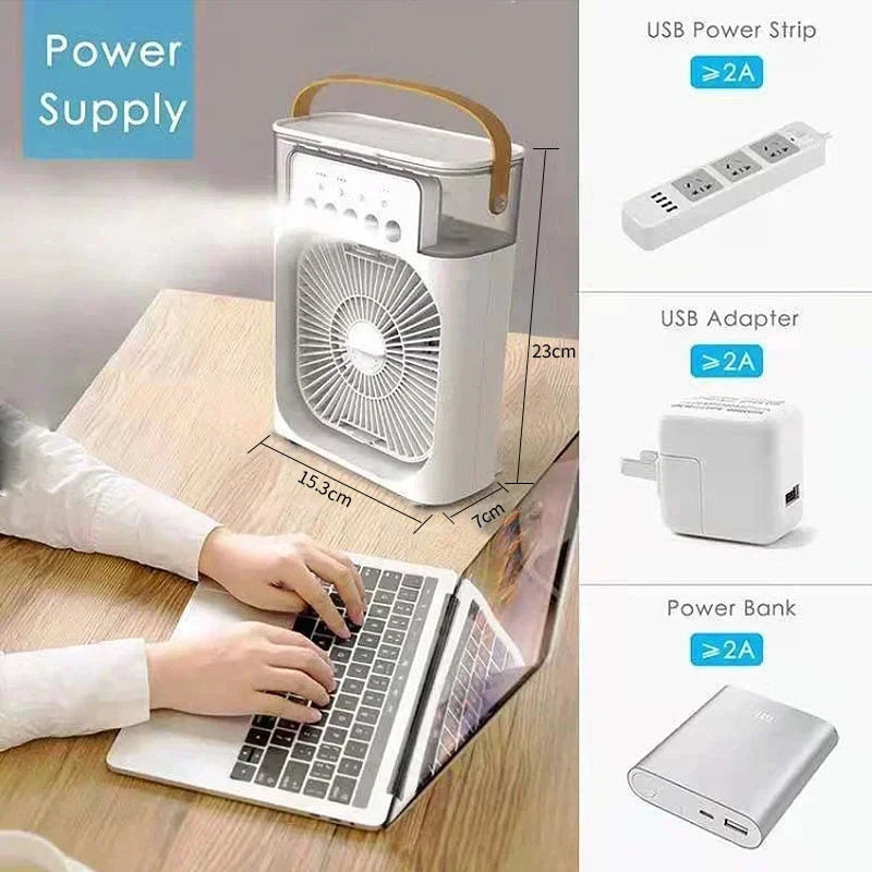 3 in 1 New Fan Air Conditioner Household Small Air Cooler LED Night Light Portable Humidifier Air Adjustment Fan Office Home Fan